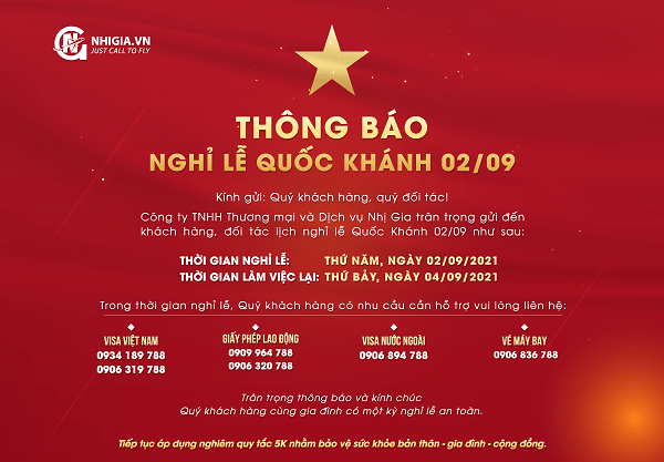 NHỊ GIA THÔNG BÁO NGHỈ LỄ QUỐC KHÁNH 02/09/2021
